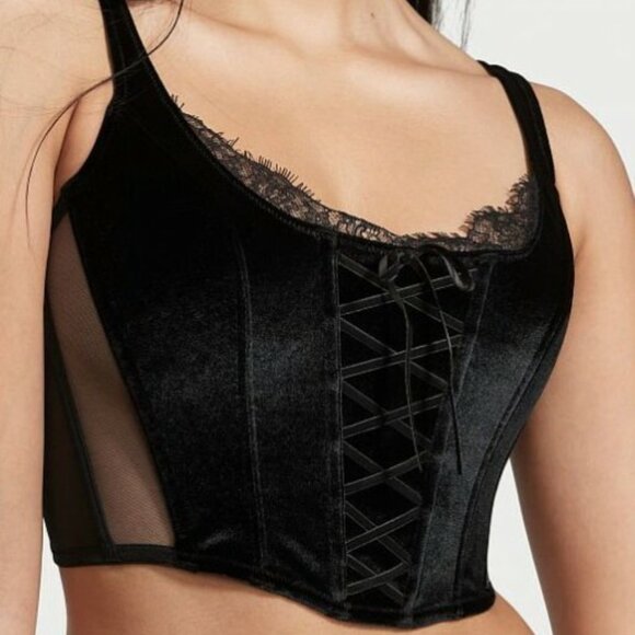 Victoria's Secret Dream Angels Velvet Corset Lace Up Bra Top